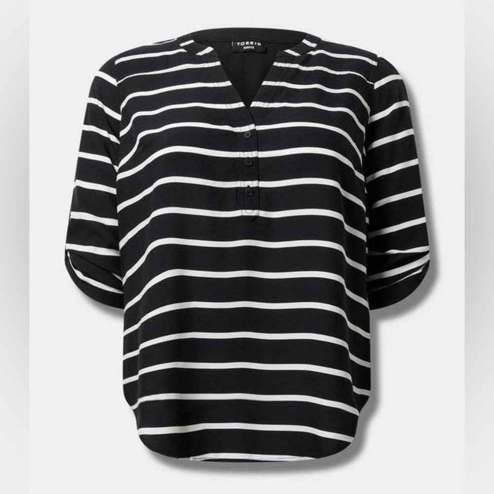 Torrid Harper Black & White Striped Pullover Blouse - Picture 3 of 10